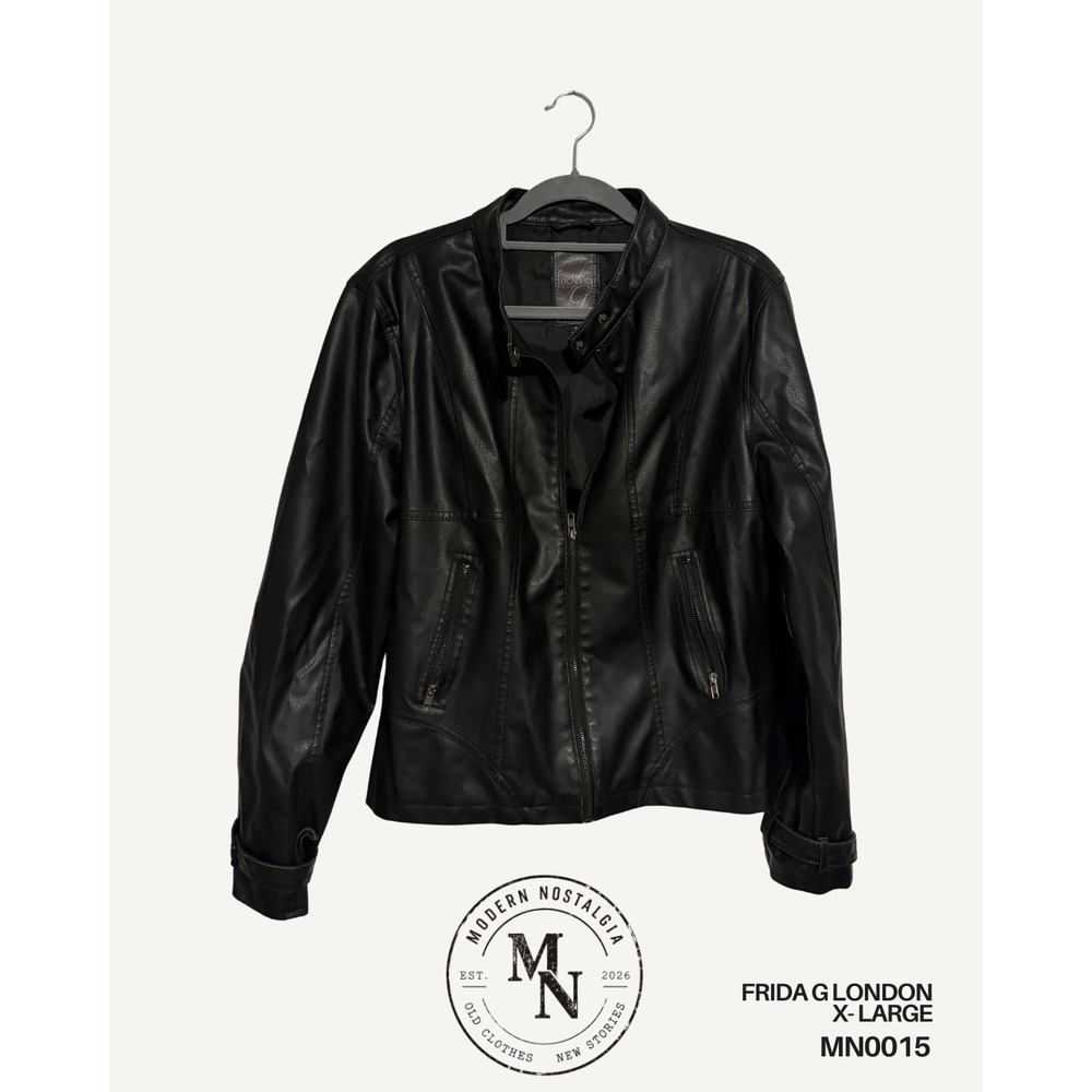 Frida G London Womens Faux Leather Moto Jacket Black XL W946179T